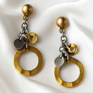Two-Tone Gold & Silver Drop Dangle Hoop Earrings – Elegant Modern Jewelry - 2"